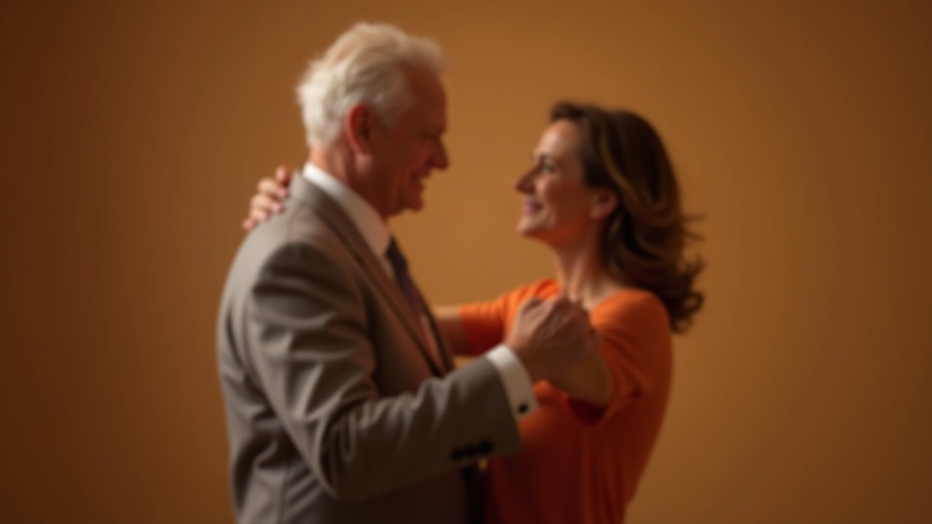 Mature couple dancing together with genuine connection and warmth