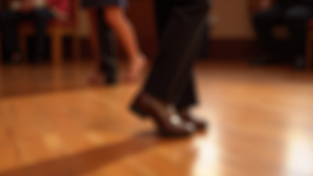 Close-up of feet and legs during a salsa dance step, wooden dance floor, proper dance shoes visible, sharp focus on footwork