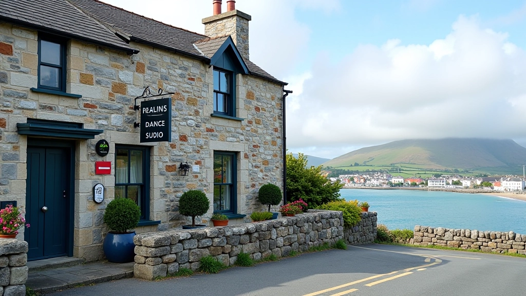Beautiful Galway coastal scenery with ocean and colorful buildings