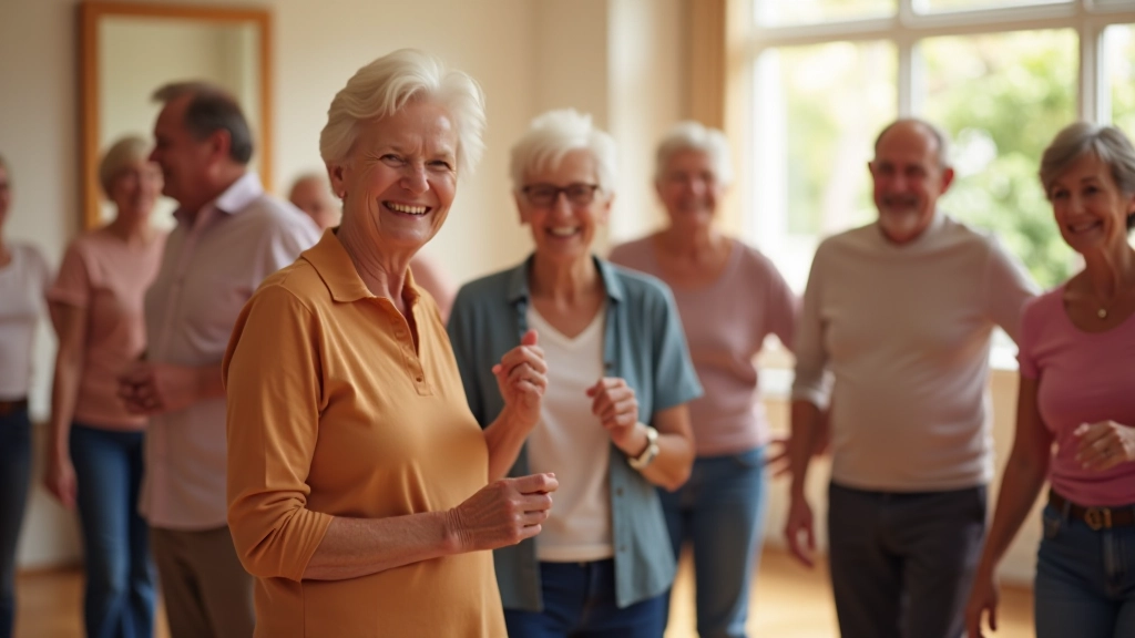 Retirees dancing together at a social event